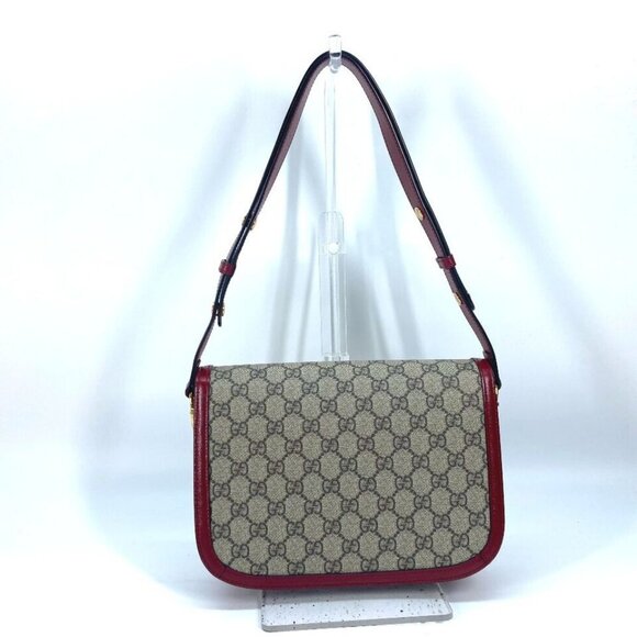 GUCCI 602204 GG Supreme Horsebit 1955 bag Shoulder Bag GG Supreme Beige/Red - Picture 13 of 16